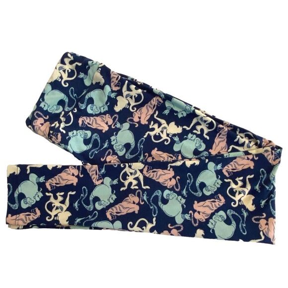 1413 LuLaRoe Leggings Size OS Blue and Pink Tigers and Monkeys Print New - Picture 1 of 4